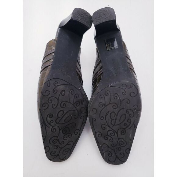 Brighton Tudor Olive Green Patent Leather Mules Shoes Size 7.5 M Slip On - Picture 4 of 4